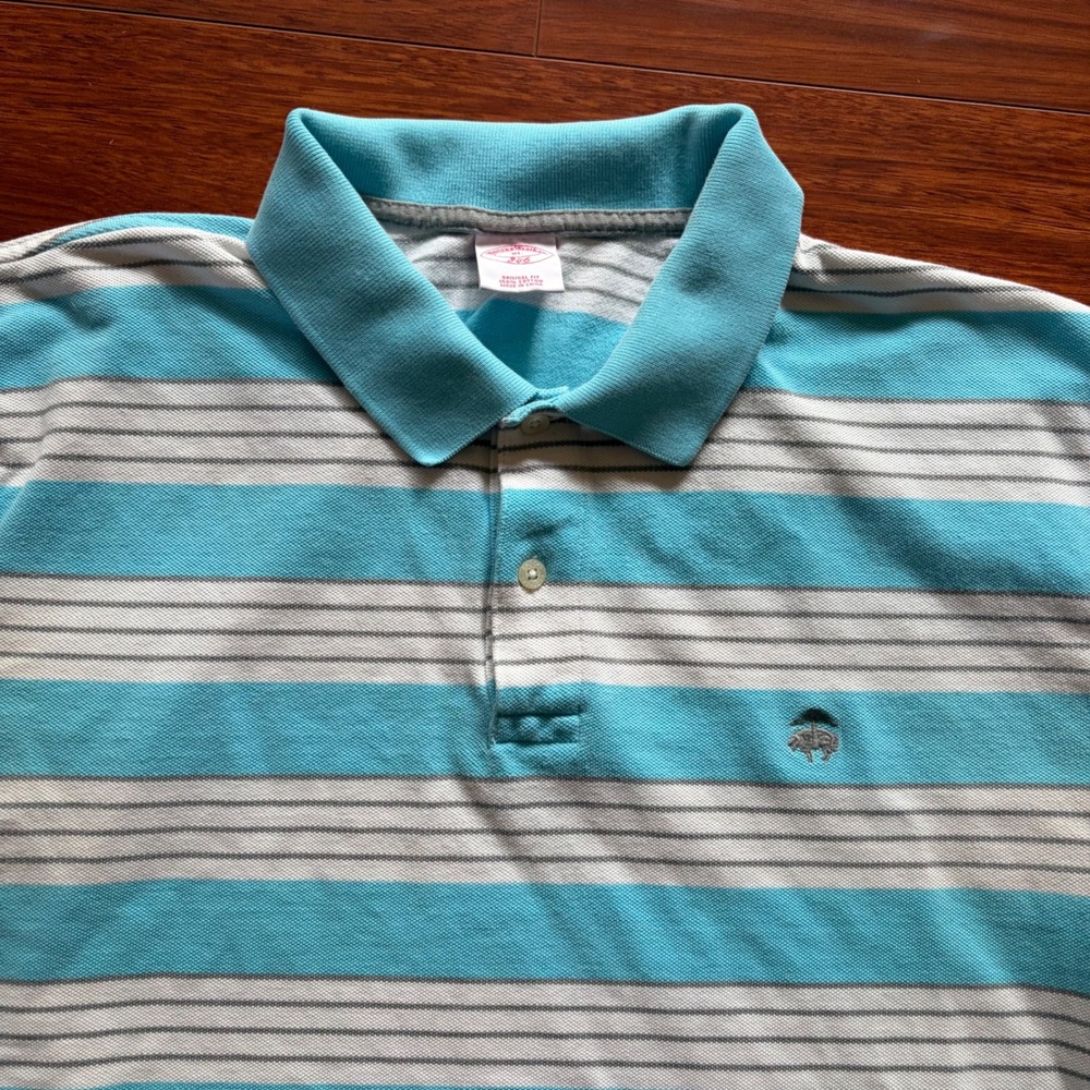 Brooks Brothers Mens XL Polo Shirt Blue White Striped 346 Original Fit Cotton
